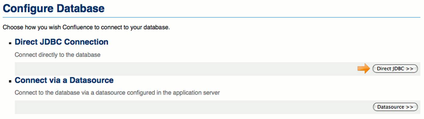 Confluence direct JDBC database connection selection. Confluence direct JDBC database connection selection.