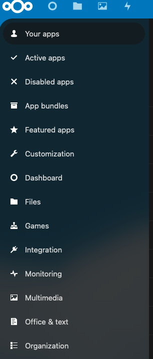 The Nextcloud applications page The Nextcloud applications page