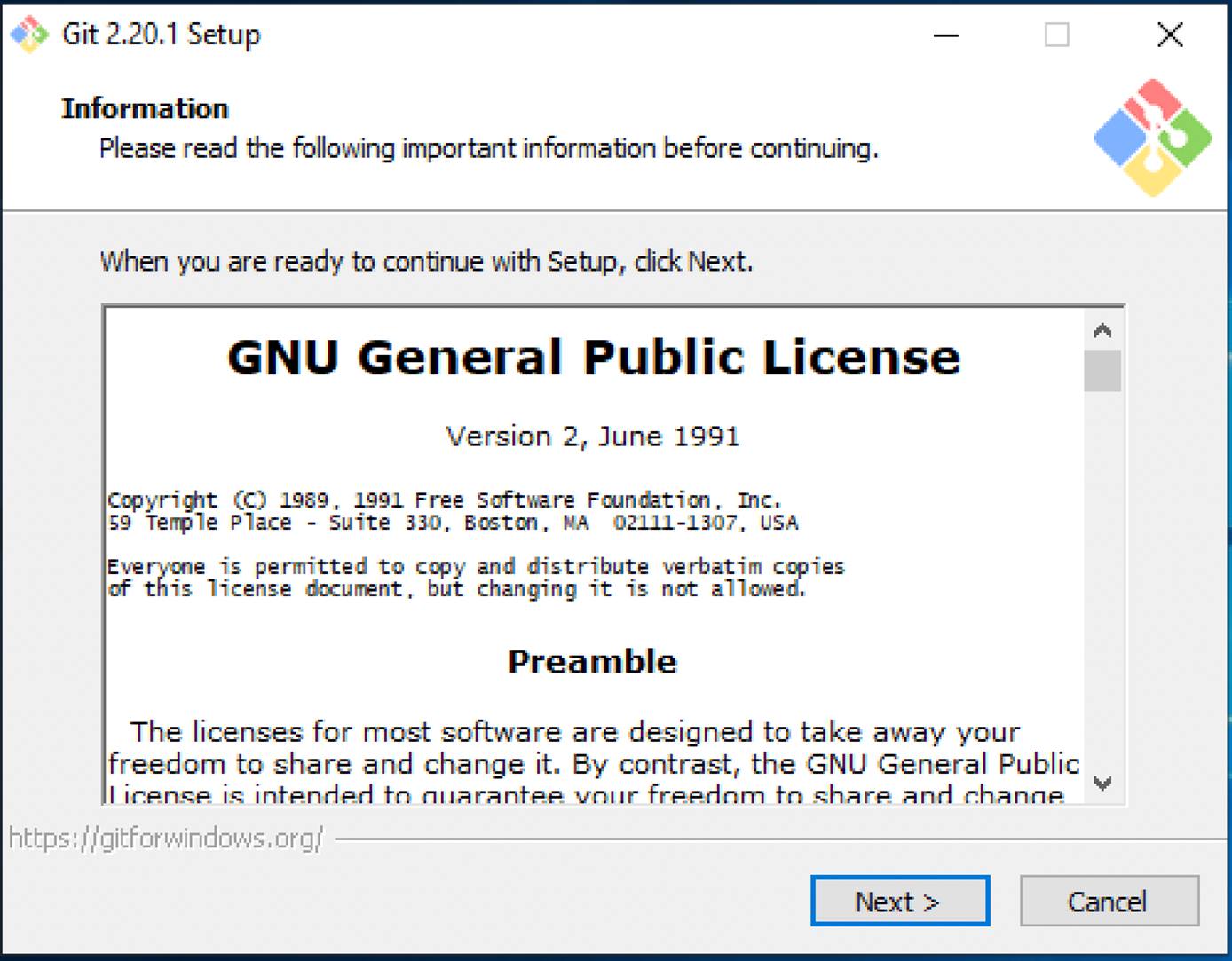 Click Next to accept GNU License. Click Next to accept GNU License.