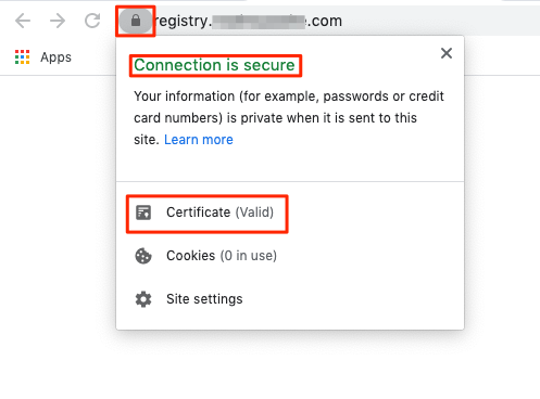 Verify that your Docker registrys site loads your TLS certificate Verify that your Docker registrys site loads your TLS certificate