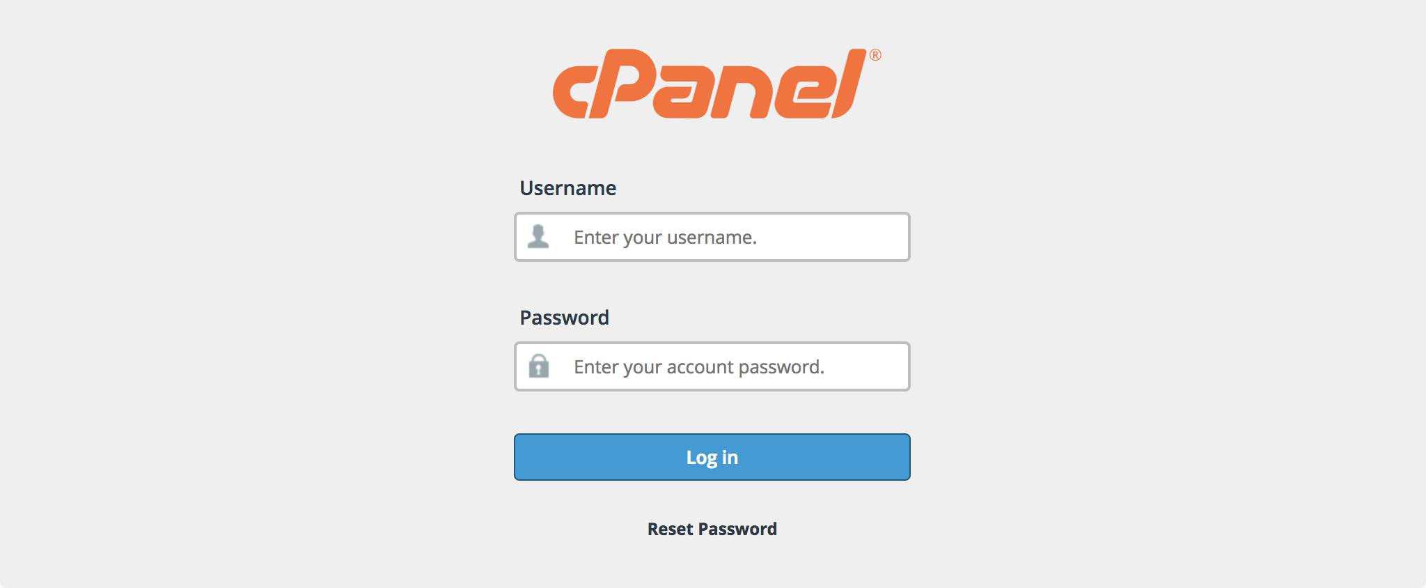 cPanel login page. cPanel Login Page