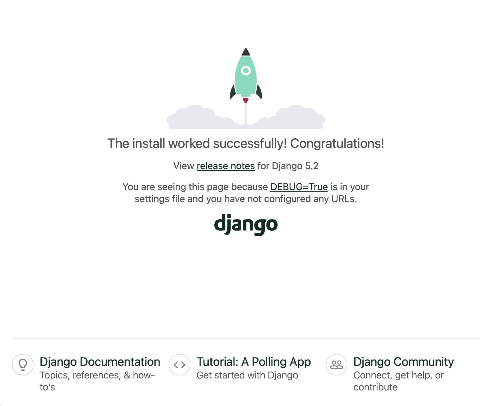 View your Django site's test page View your Django sites test page.